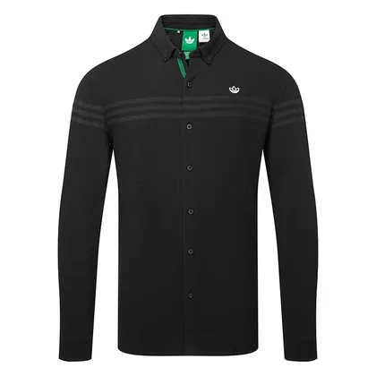 adidas Golf Originals Twistknit Button Up Golf Polo Shirt Black KR5432