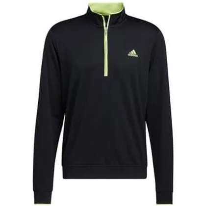 adidas Lightweight Quarter Zip Golf Sweater - Black/Green