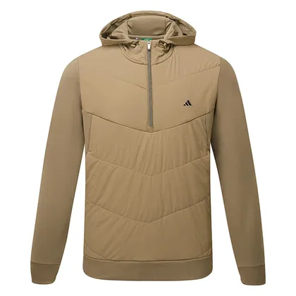 adidas Ultimate365+ Course Control Quilted Anorak 1/4 Zip Golf Wind Jacket Khaki Six KW1716