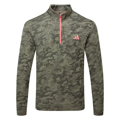 adidas Ultimate365 Durable Water Repellant 1/4 Zip Golf Sweater Khaki Six/Solar Turbo KG7171