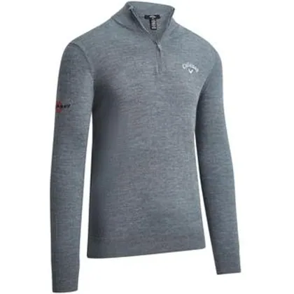 Callaway 1/4 Zip Merino Wool Tour Logo Golf Sweater - Grey