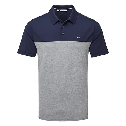 Calvin Klein Colour Block Golf Polo Shirt Navy/Silver Marl C9690