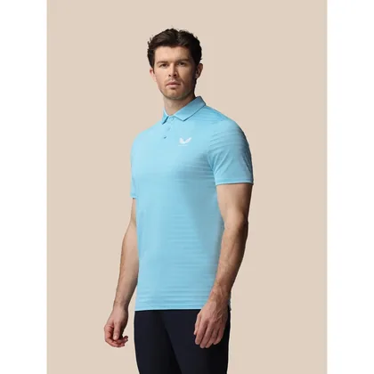 Men’s Golf Pique Stripe Short Sleeve Polo Top - Blue