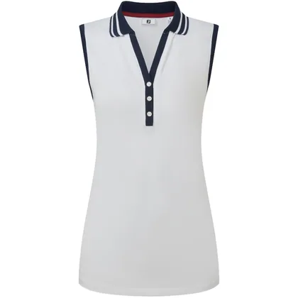FOOTJOY 2026 CONTRAST RIB KNIT SLEEVELESS GOLF POLO SHIRT 40945 - WHITE / NAVY