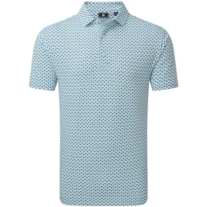 FOOTJOY 2026 GINKO GEO PIQUE GOLF POLO SHIRT 40931 - WHITE / MINT JULEP / WINWARD BLUE
