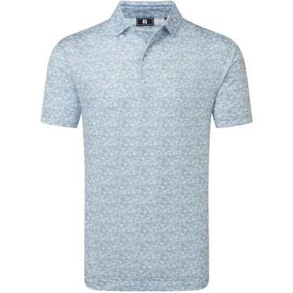 FOOTJOY 2026 HIDDEN PALM PRINT GOLF POLO SHIRT 39242 - CHAMBRAY / WHITE