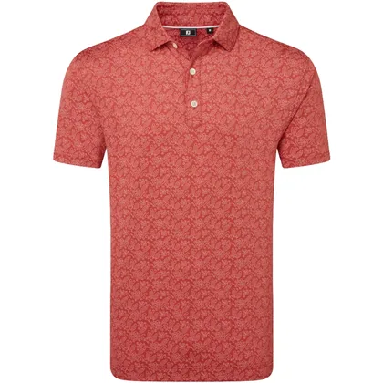 FOOTJOY 2026 WING TIP FLORAL LISLE GOLF POLO SHIRT 39264 - NANTUCKET RED / WHITE