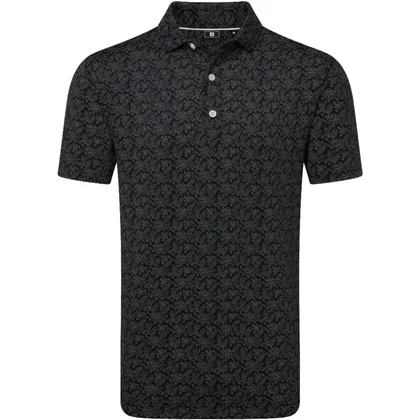 FOOTJOY 2026 WING TIP FLORAL LISLE GOLF POLO SHIRT 39266 - BLACK / WHITE
