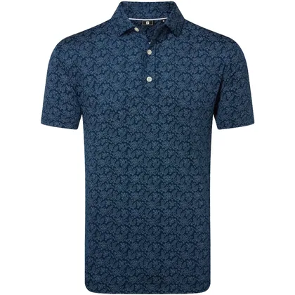 FOOTJOY 2026 WING TIP FLORAL LISLE GOLF POLO SHIRT 39267 - NAVY / WHITE