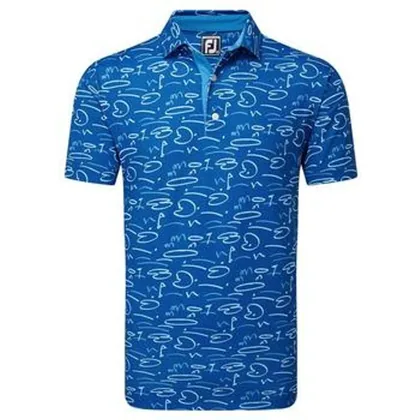 FootJoy Golf Course Doodle Pique Golf Polo - Deep Blue