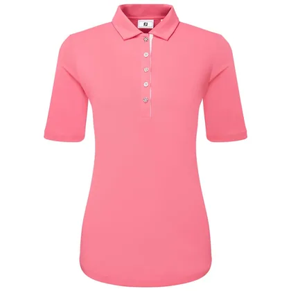 FootJoy Ladies Half Sleeve Ruched Lisle Golf Polo Shirt Pink Lemonade 34236