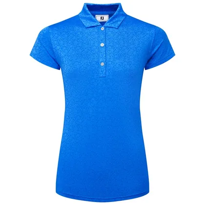 FootJoy Ladies Painted Floral Cap Sleeve Lisle Golf Polo Shirt Cobalt 34202