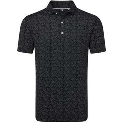 FootJoy Wingtip Floral Print Lisle Golf Polo Shirt- Black/White