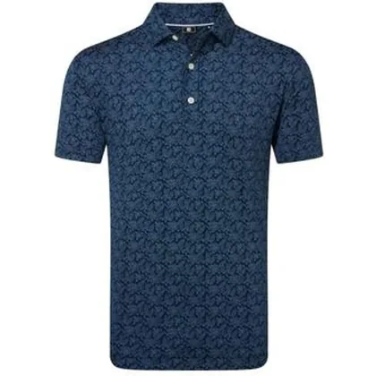 FootJoy Wingtip Floral Print Lisle Golf Polo Shirt- Navy/White