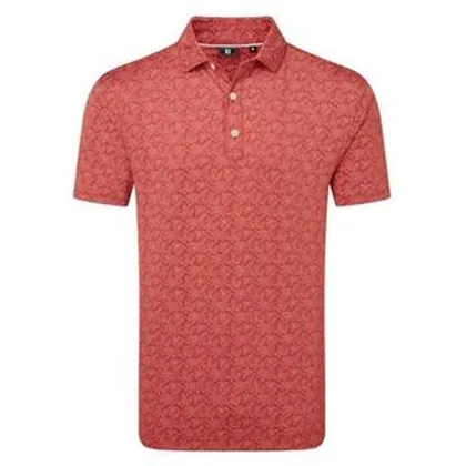 FootJoy Wingtip Floral Print Lisle Golf Polo Shirt- Red/White