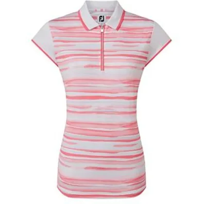 FootJoy Womens Cap Sleeve Colour Block Lisle Golf Polo Shirt - White/Bright Coral