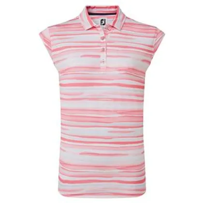 FootJoy Womens Cap Sleeve Watercolour Print Lisle Golf Polo Shirt - White/Bright Coral