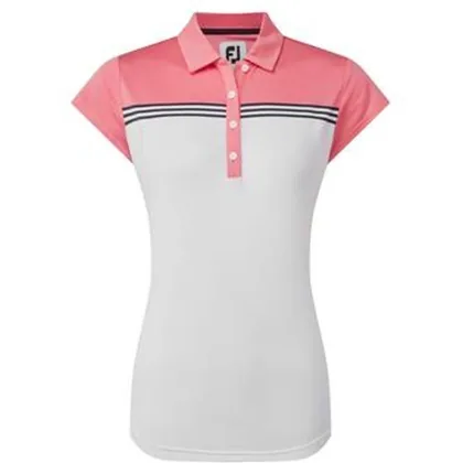 FootJoy Womens Engineered Colour Block Lisle Golf Polo Shirt - White/Bright Coral
