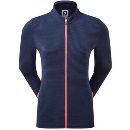 FootJoy Womens Full-Zip Lightweight Tonal Stripe Midlayer Sweater - Navy
