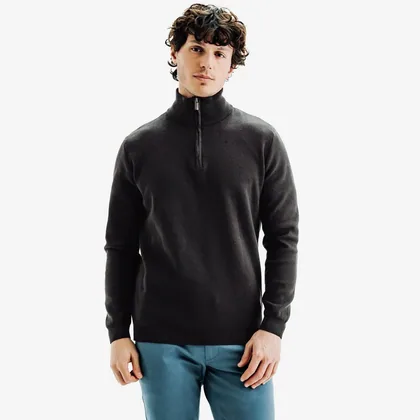 Men’s Golf 100% Cotton Zipped High Neck Pullover - Mw500 Black