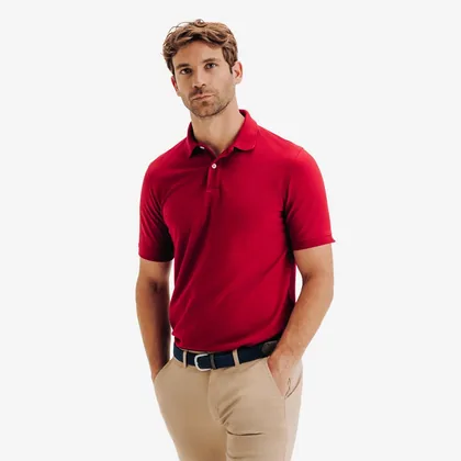 Men’s Golf Short Sleeve Polyester Cotton Polo Shirt - Mw500 Burgundy Red