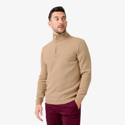 Men’s Golf Zipped High Neck Pullover Mw500 Beige