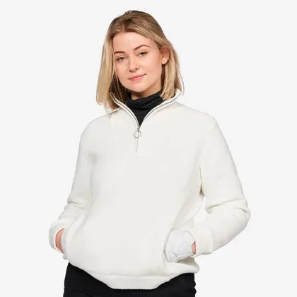 Women’s Golf Half-zipped Windproof 100% Cotton Pullover Mw500 Ecru