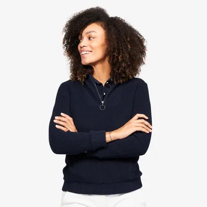 Women’s Golf Half-zipped Windproof 100% Cotton Pullover Mw500 Navy