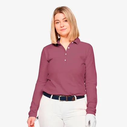 Women’s Long-sleeved Golfing Polo Shirt Mw500 Purple Grey