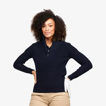 Women’s Zipped Golf Pullover Mw500 Navy