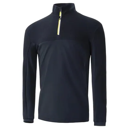 ISLAND GREEN PANELLED 1/4 ZIP MIDLAYER PULLOVER - NAVY