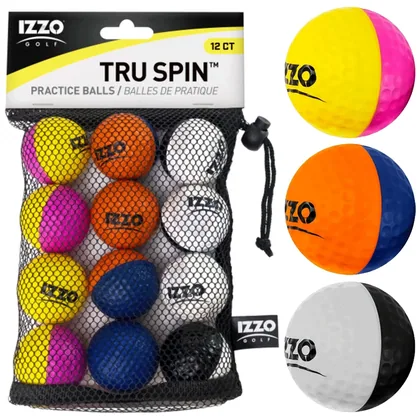 IZZO TRU-SPIN VISUAL ALIGNMENT GOLF PRACTICE BALLS X 12 PACK