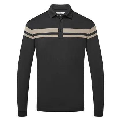 J.Lindeberg Kenny Long Sleeve Stripe Golf Polo Shirt Black GMJT16832-9999