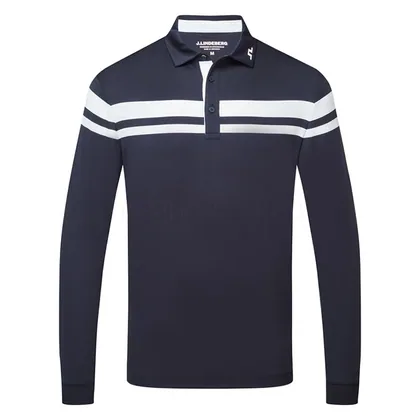 J.Lindeberg Kenny Long Sleeve Stripe Golf Polo Shirt JL Navy GMJT16832-6855