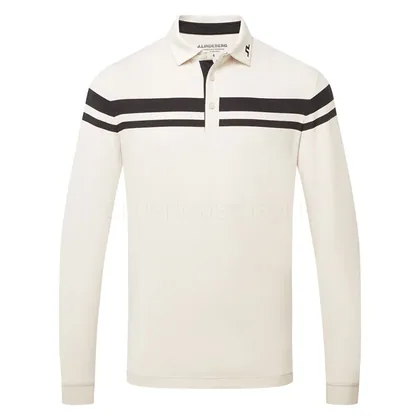 J.Lindeberg Kenny Long Sleeve Stripe Golf Polo Shirt Moonbeam GMJT16832-U029