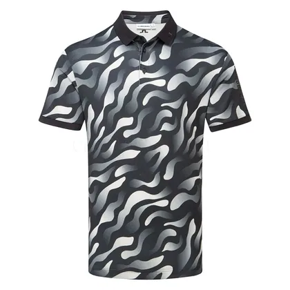 J.Lindeberg Tour Tech Print Golf Polo Shirt Bunker Fade Black GMJT14652-W125