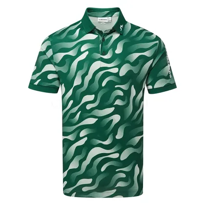 J.Lindeberg Tour Tech Print Golf Polo Shirt Bunker Fade Forest Green GMJT14652-M580