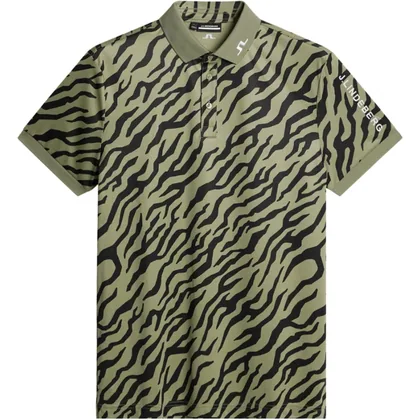 J.LINDEBERG TOUR TECH PRINT GOLF POLO SHIRT - TIGER OLIVE