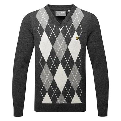 Lyle & Scott Lambswool Argyle V-Neck Golf Sweater Charcoal Marl/Mid Grey Marl KN2292G