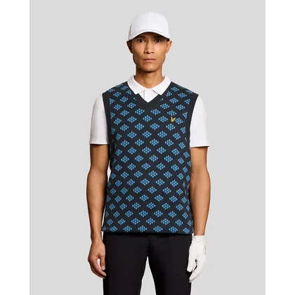Lyle & Scott Men's Golf Cotton V-Neck Argyle Vest in Navy