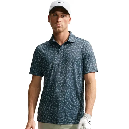 NIKE 2026 DRI-FIT GRASS SHOE PRINT GOLF POLO SHIRT - BLACK