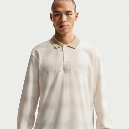 Nike Fairway Fresh Men's Dri-FIT Loose Long-Sleeve Golf Polo - White - Ribbed Collar