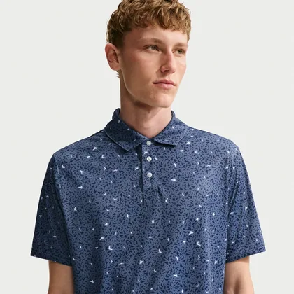 Nike Par Men's Dri-FIT Microprint Birds Golf Polo - Blue