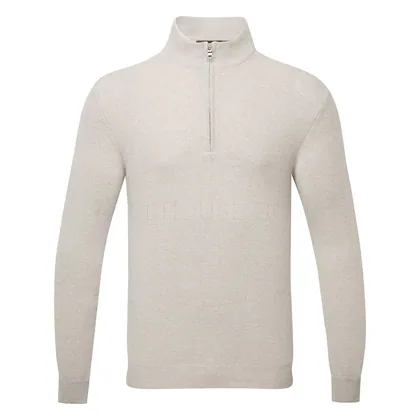 Oscar Jacobson Patton Merino Blend Knitted 1/4 Zip Golf Sweater Beige OJKNT0372-BEI