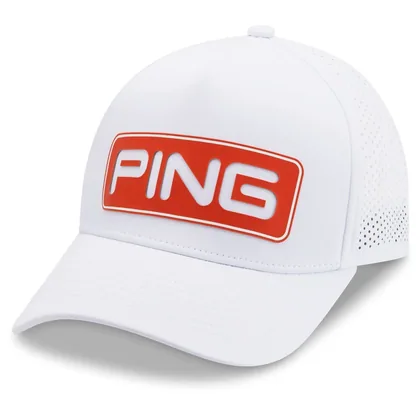 PING 2026 TOUR VENTED DELTA GOLF HAT - WHITE / TANGO