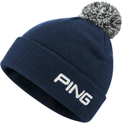 PING CREST KNIT GOLF BOBBLE HAT - NAVY