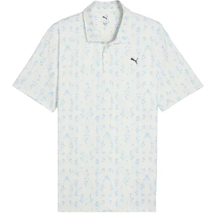PUMA 2026 CLOUDSPUN ARGYLE BLOOM GOLF POLO SHIRT - WARM WHITE / TEAM LIGHT BLUE