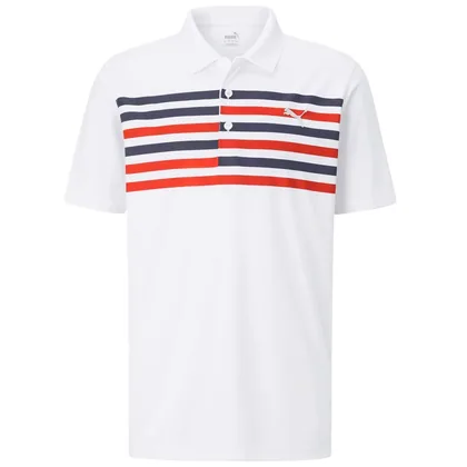 PUMA 2026 GRINT GOLF POLO SHIRT - WHITE / NAVY / RED
