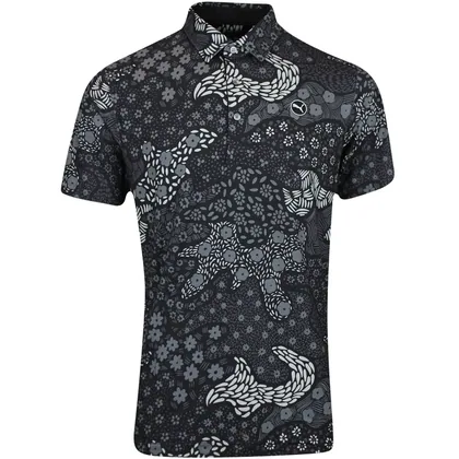 PUMA CLOUDSPUN BLOOM CAMO GOLF POLO SHIRT - PUMA BLACK