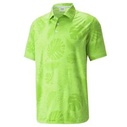 Puma Cloudspun Leaves n' Flowers Golf Polo Shirt - Green Heather